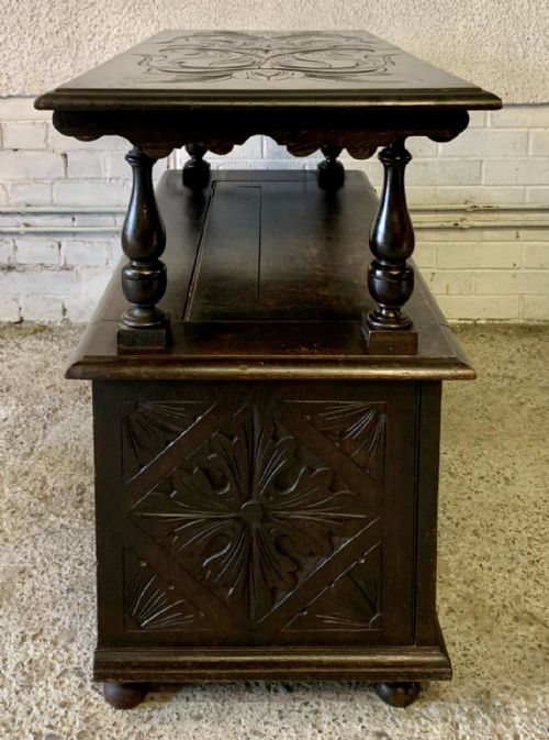 EARLY 20TH CENTURY CARVED OAK MONKS BENCH - ADDITIONAL PHOTO 20