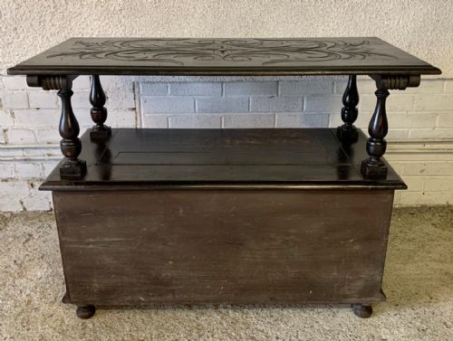 EARLY 20TH CENTURY CARVED OAK MONKS BENCH - ADDITIONAL PHOTO 22