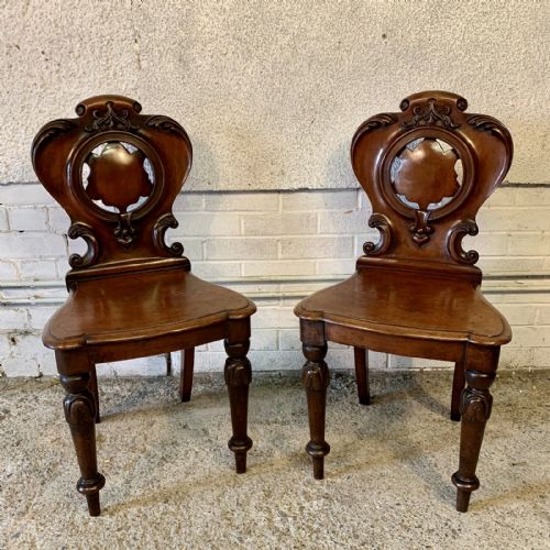pair of victorian mahogany shield back hall chairs - CATEGORY: ANTIQUE CHAIRS - DATED VICTORIAN