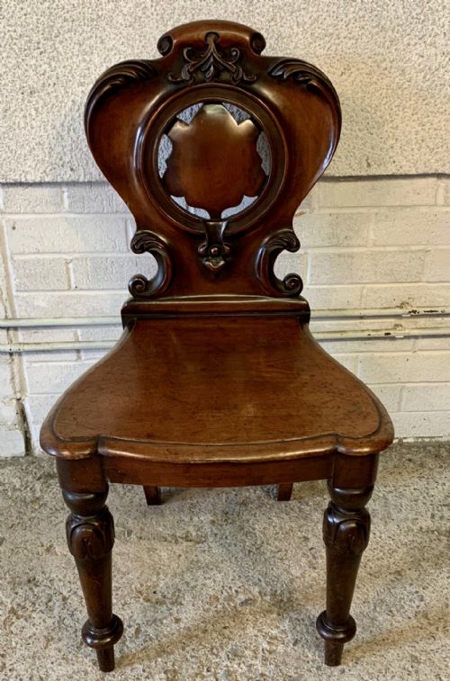 PAIR OF VICTORIAN MAHOGANY SHIELD BACK HALL CHAIRS - ADDITIONAL PHOTO 1