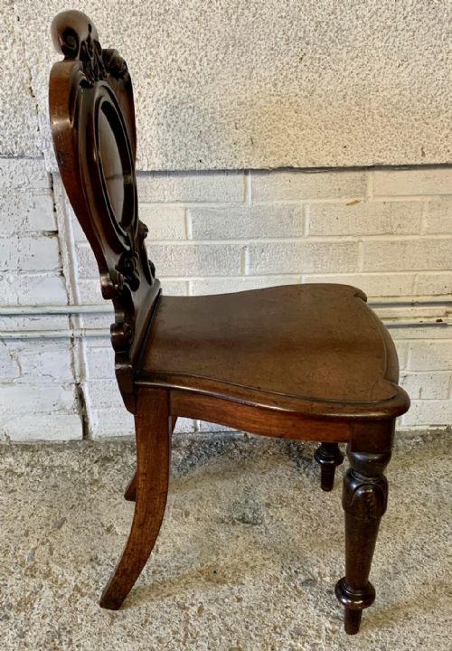 PAIR OF VICTORIAN MAHOGANY SHIELD BACK HALL CHAIRS - ADDITIONAL PHOTO 6