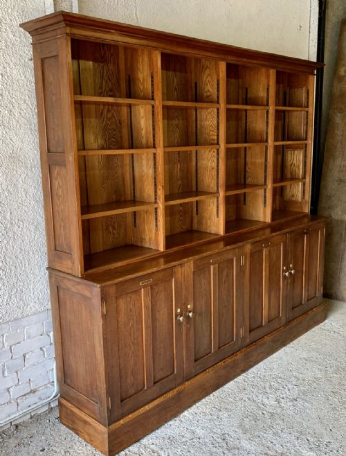 EARLY 20TH CENTURY OAK BOOKCASE COMPLETE WITH ORIGINAL BRASS HANDLES AND NUMBER PLATES - ADDITIONAL PHOTO 2