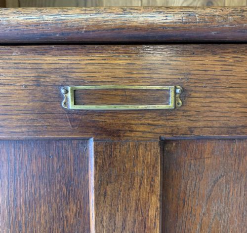 EARLY 20TH CENTURY OAK BOOKCASE COMPLETE WITH ORIGINAL BRASS HANDLES AND NUMBER PLATES - ADDITIONAL PHOTO 11