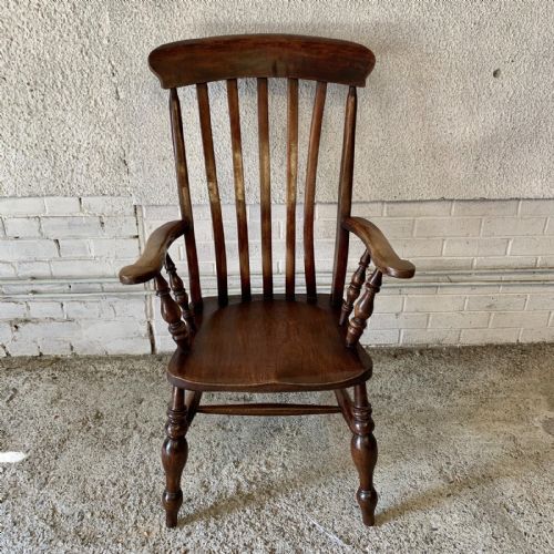 victorian windsor lathe back elm and beech carver chair - CATEGORY: ANTIQUE CHAIRS - DATED VICTORIAN