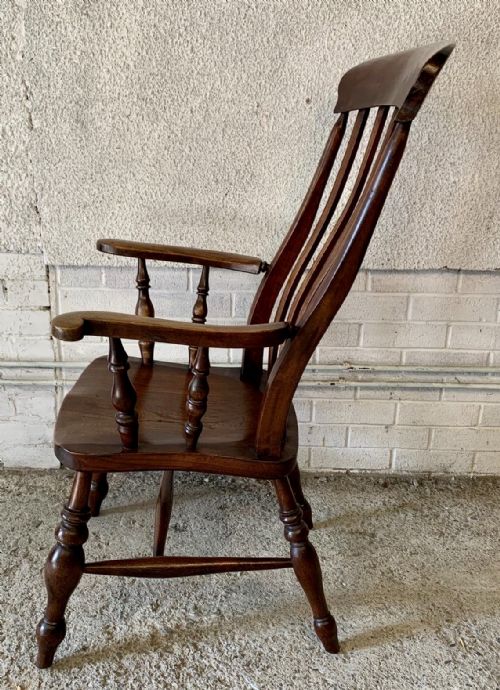 VICTORIAN WINDSOR LATHE BACK ELM AND BEECH CARVER CHAIR - ADDITIONAL PHOTO 8