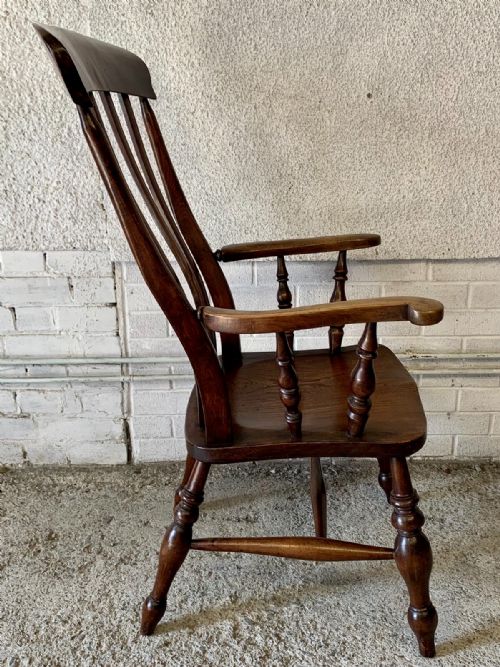 VICTORIAN WINDSOR LATHE BACK ELM AND BEECH CARVER CHAIR - ADDITIONAL PHOTO 9