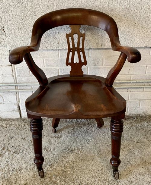 VICTORIAN MAHOGANY DESK CHAIR WITH PIERCED BACK AND BRASS CASTORS - ADDITIONAL PHOTO 1