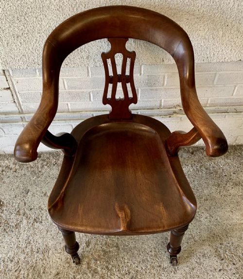 VICTORIAN MAHOGANY DESK CHAIR WITH PIERCED BACK AND BRASS CASTORS - ADDITIONAL PHOTO 2