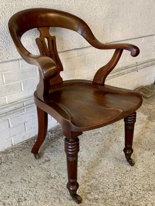 VICTORIAN MAHOGANY DESK CHAIR WITH PIERCED BACK AND BRASS CASTORS - ADDITIONAL PHOTO 3