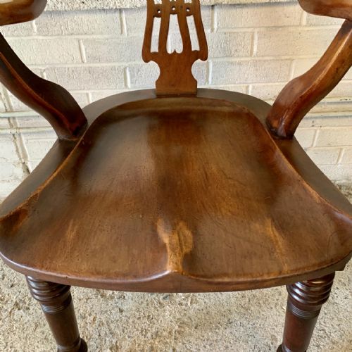 VICTORIAN MAHOGANY DESK CHAIR WITH PIERCED BACK AND BRASS CASTORS - ADDITIONAL PHOTO 6