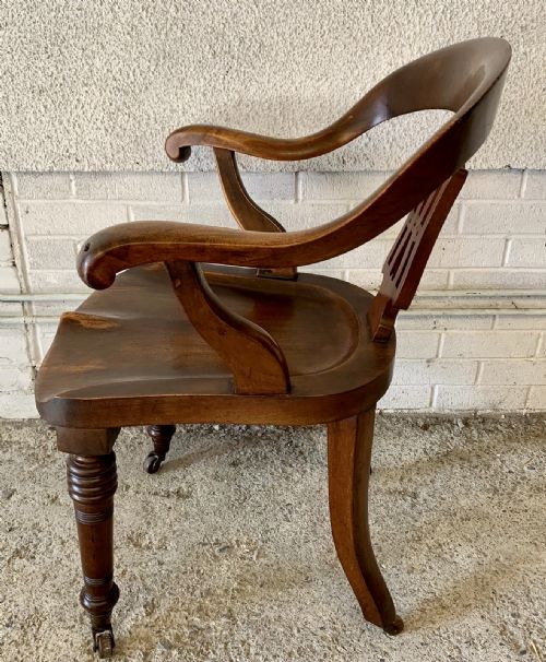 VICTORIAN MAHOGANY DESK CHAIR WITH PIERCED BACK AND BRASS CASTORS - ADDITIONAL PHOTO 9