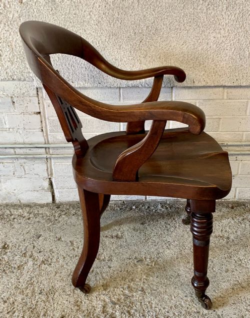 VICTORIAN MAHOGANY DESK CHAIR WITH PIERCED BACK AND BRASS CASTORS - ADDITIONAL PHOTO 10