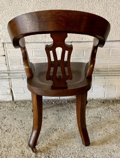 VICTORIAN MAHOGANY DESK CHAIR WITH PIERCED BACK AND BRASS CASTORS - ADDITIONAL PHOTO 11