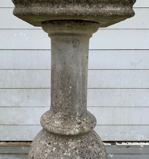 EARLY 20TH CENTURY RECONSTITUTED STONE BIRD BATH WITH BRONZE SUN DIAL TO TOP - ADDITIONAL PHOTO 5