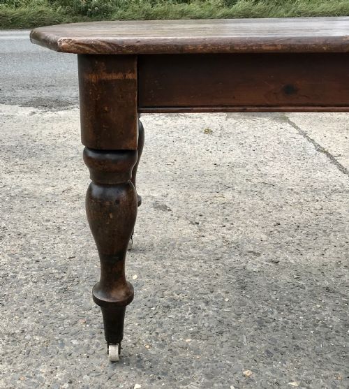 VICTORIAN FARMHOUSE KITCHEN TABLE STANDING ON ORIGINAL BRASS CASTORS - ADDITIONAL PHOTO 13
