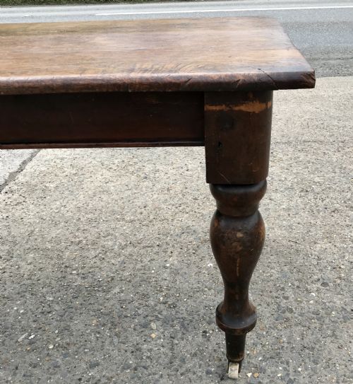 VICTORIAN FARMHOUSE KITCHEN TABLE STANDING ON ORIGINAL BRASS CASTORS - ADDITIONAL PHOTO 14