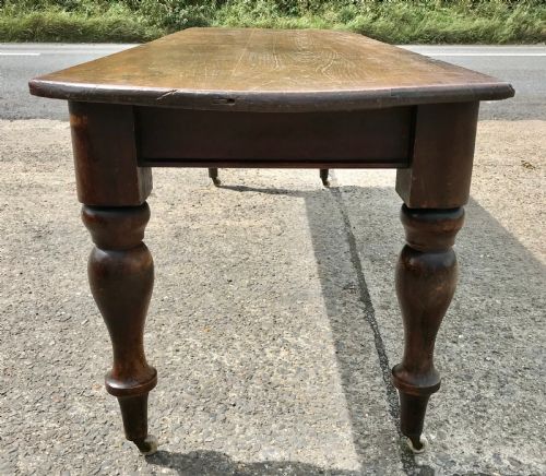 VICTORIAN FARMHOUSE KITCHEN TABLE STANDING ON ORIGINAL BRASS CASTORS - ADDITIONAL PHOTO 15