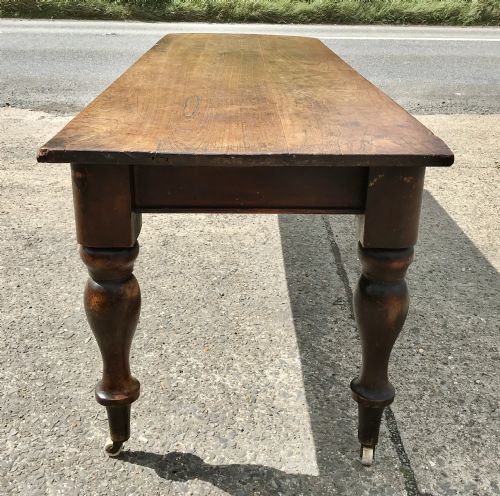 VICTORIAN FARMHOUSE KITCHEN TABLE STANDING ON ORIGINAL BRASS CASTORS - ADDITIONAL PHOTO 16