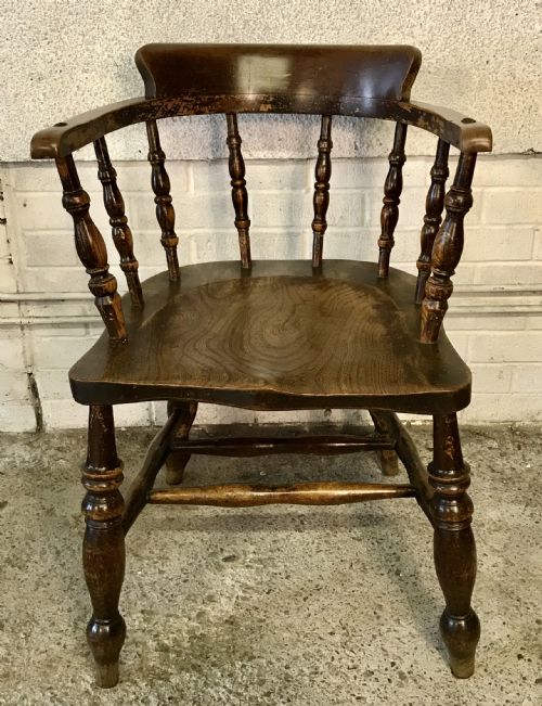 PAIR OF 19TH CENTURY SMOKER'S BOW CAPTAIN'S CHAIRS CONSTRUCTED FROM ELM AND BEECH - ADDITIONAL PHOTO 12