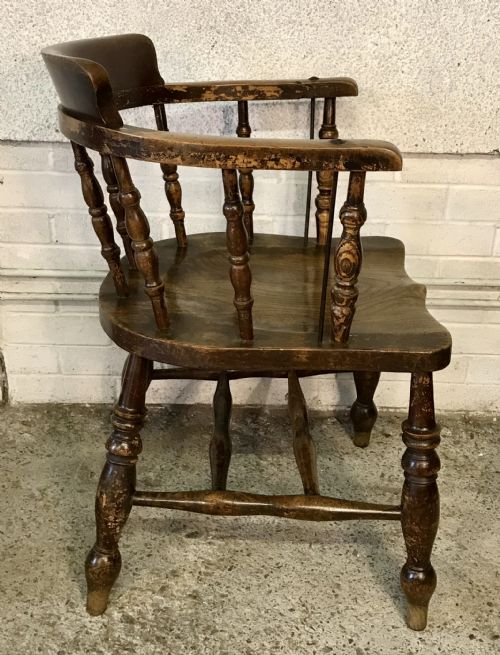 PAIR OF 19TH CENTURY SMOKER'S BOW CAPTAIN'S CHAIRS CONSTRUCTED FROM ELM AND BEECH - ADDITIONAL PHOTO 14
