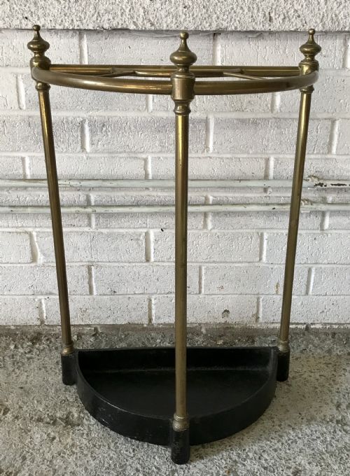 EARLY 20TH CENTURY DEMI LUNE BRASS STICK STAND WITH CAST IRON BASE - ADDITIONAL PHOTO 1