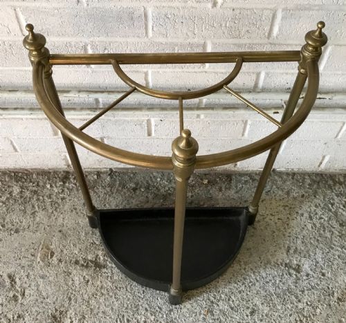 EARLY 20TH CENTURY DEMI LUNE BRASS STICK STAND WITH CAST IRON BASE - ADDITIONAL PHOTO 2
