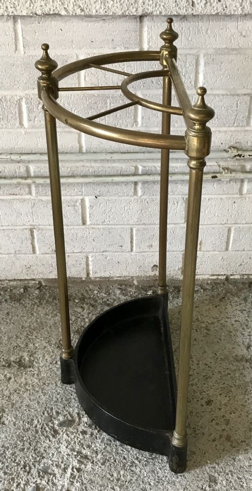 EARLY 20TH CENTURY DEMI LUNE BRASS STICK STAND WITH CAST IRON BASE - ADDITIONAL PHOTO 6