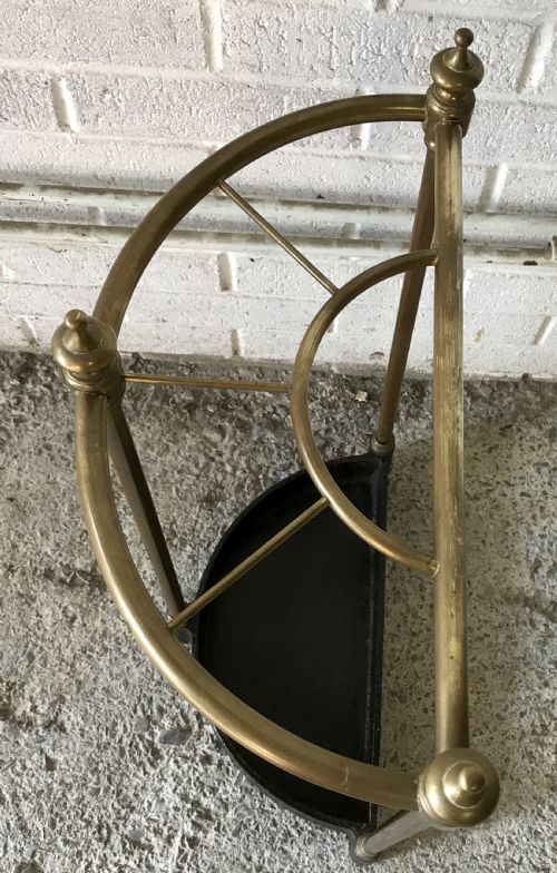 EARLY 20TH CENTURY DEMI LUNE BRASS STICK STAND WITH CAST IRON BASE - ADDITIONAL PHOTO 7