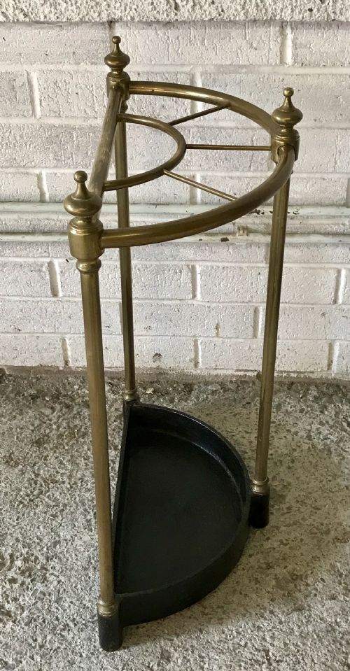 EARLY 20TH CENTURY DEMI LUNE BRASS STICK STAND WITH CAST IRON BASE - ADDITIONAL PHOTO 8
