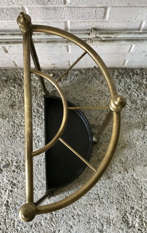 EARLY 20TH CENTURY DEMI LUNE BRASS STICK STAND WITH CAST IRON BASE - ADDITIONAL PHOTO 9