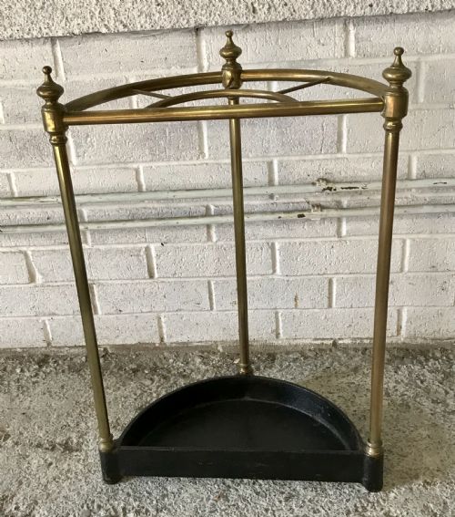 EARLY 20TH CENTURY DEMI LUNE BRASS STICK STAND WITH CAST IRON BASE - ADDITIONAL PHOTO 10