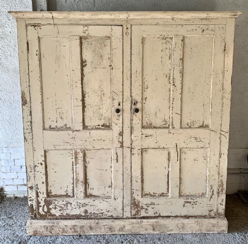 VICTORIAN PINE 2 DOOR HOUSEKEEPER'S LARDER CUPBOARD DRY SCRAPED BACK TO ORIGINAL PAINT - ADDITIONAL PHOTO 1