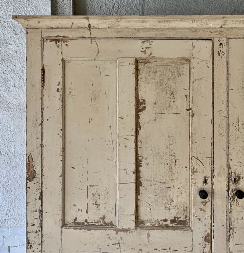 VICTORIAN PINE 2 DOOR HOUSEKEEPER'S LARDER CUPBOARD DRY SCRAPED BACK TO ORIGINAL PAINT - ADDITIONAL PHOTO 2