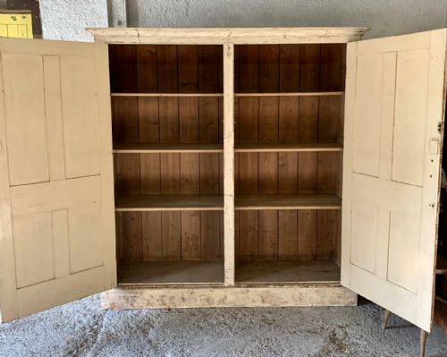 VICTORIAN PINE 2 DOOR HOUSEKEEPER'S LARDER CUPBOARD DRY SCRAPED BACK TO ORIGINAL PAINT - ADDITIONAL PHOTO 7