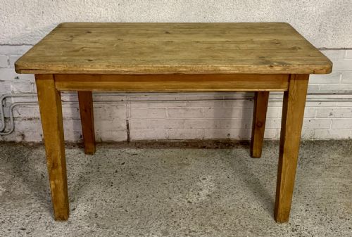 VICTORIAN PINE SCRUB TOP TABLE WITH SINGLE DRAWER TO END AND ON TAPERING LEGS - ADDITIONAL PHOTO 1