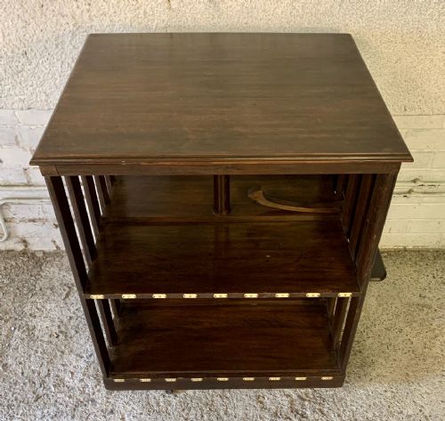 CIRCA 1910 OAK REVOLVING BOOKCASE FITTED WITH FOLDING BOOK STAND - ADDITIONAL PHOTO 1