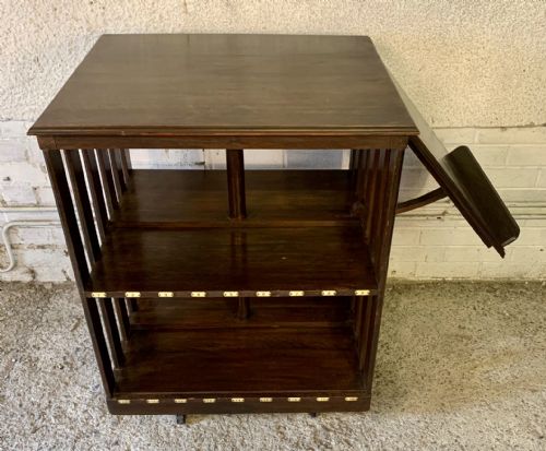 CIRCA 1910 OAK REVOLVING BOOKCASE FITTED WITH FOLDING BOOK STAND - ADDITIONAL PHOTO 2