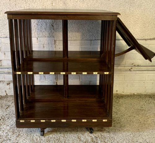 CIRCA 1910 OAK REVOLVING BOOKCASE FITTED WITH FOLDING BOOK STAND - ADDITIONAL PHOTO 3