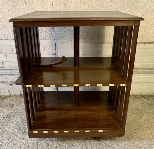 CIRCA 1910 OAK REVOLVING BOOKCASE FITTED WITH FOLDING BOOK STAND - ADDITIONAL PHOTO 9