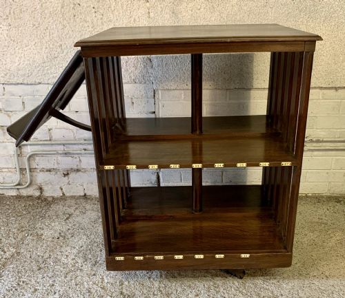 CIRCA 1910 OAK REVOLVING BOOKCASE FITTED WITH FOLDING BOOK STAND - ADDITIONAL PHOTO 10