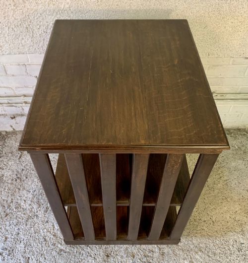 CIRCA 1910 OAK REVOLVING BOOKCASE FITTED WITH FOLDING BOOK STAND - ADDITIONAL PHOTO 12