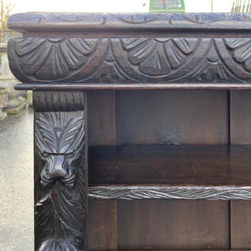 VICTORIAN CARVED OAK BOOKCASE WITH 3 ADJUSTABLE SHELVES - ADDITIONAL PHOTO 5