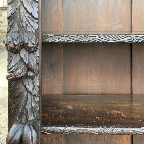 VICTORIAN CARVED OAK BOOKCASE WITH 3 ADJUSTABLE SHELVES - ADDITIONAL PHOTO 6
