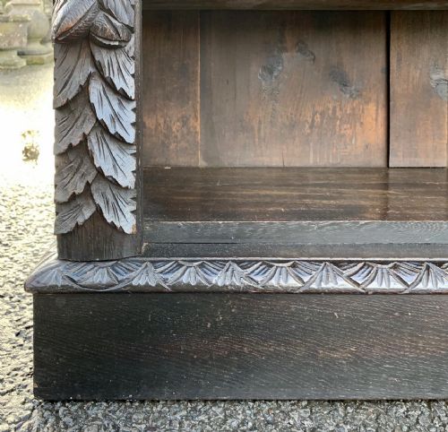 VICTORIAN CARVED OAK BOOKCASE WITH 3 ADJUSTABLE SHELVES - ADDITIONAL PHOTO 8