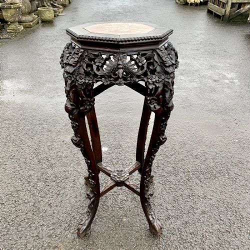19th century chinese carved plant stand with marble inset - CATEGORY: ANTIQUE MISCELLANEOUS - DATED 19TH CENTURY