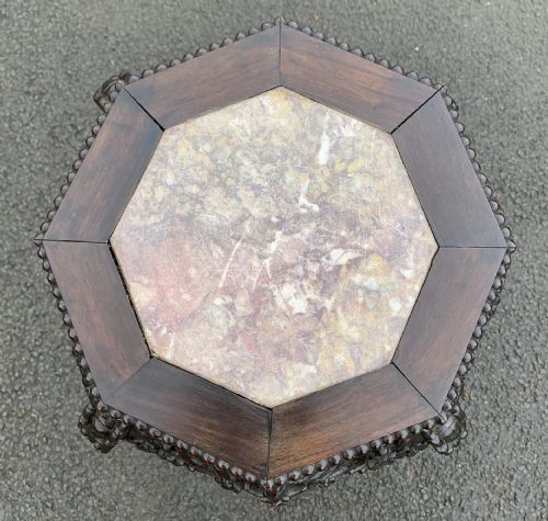 19TH CENTURY CHINESE CARVED PLANT STAND WITH MARBLE INSET - ADDITIONAL PHOTO 2