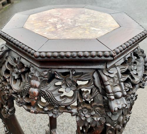 19TH CENTURY CHINESE CARVED PLANT STAND WITH MARBLE INSET - ADDITIONAL PHOTO 3