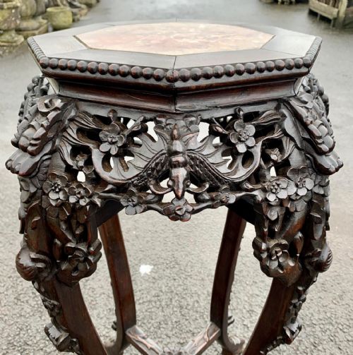 19TH CENTURY CHINESE CARVED PLANT STAND WITH MARBLE INSET - ADDITIONAL PHOTO 4