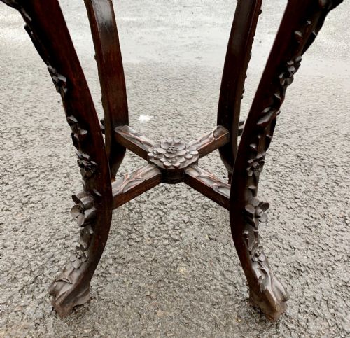 19TH CENTURY CHINESE CARVED PLANT STAND WITH MARBLE INSET - ADDITIONAL PHOTO 6