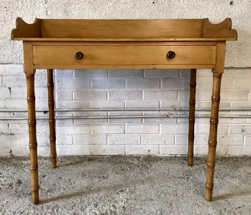 VICTORIAN PINE WRITING TABLE ON TURNED FAUX BAMBOO LEGS - ADDITIONAL PHOTO 1